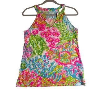 Lilly Pulitzer Women's Sz S Sleeveless Halter Tank Top Floral Print Cotton